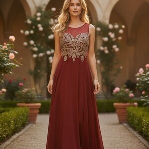 May Queen Elegant Burgundy Evening Gown